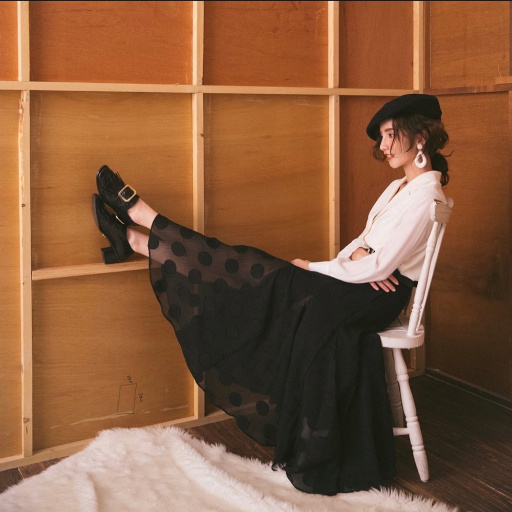 Black polka dots maxi skirt